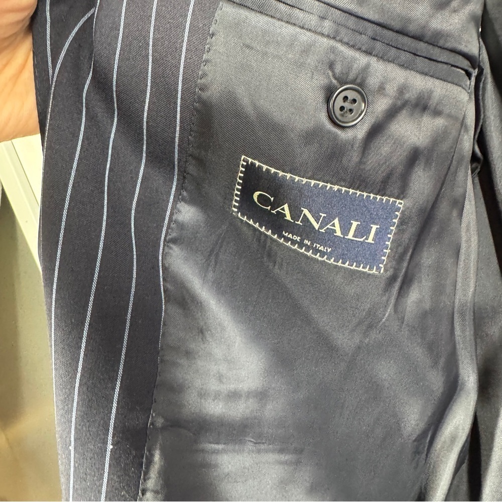 Canali Navy Pinstripe Wool Blazer Set Size 54L Made in Italy Classic Tailored - Picture 5 of 16